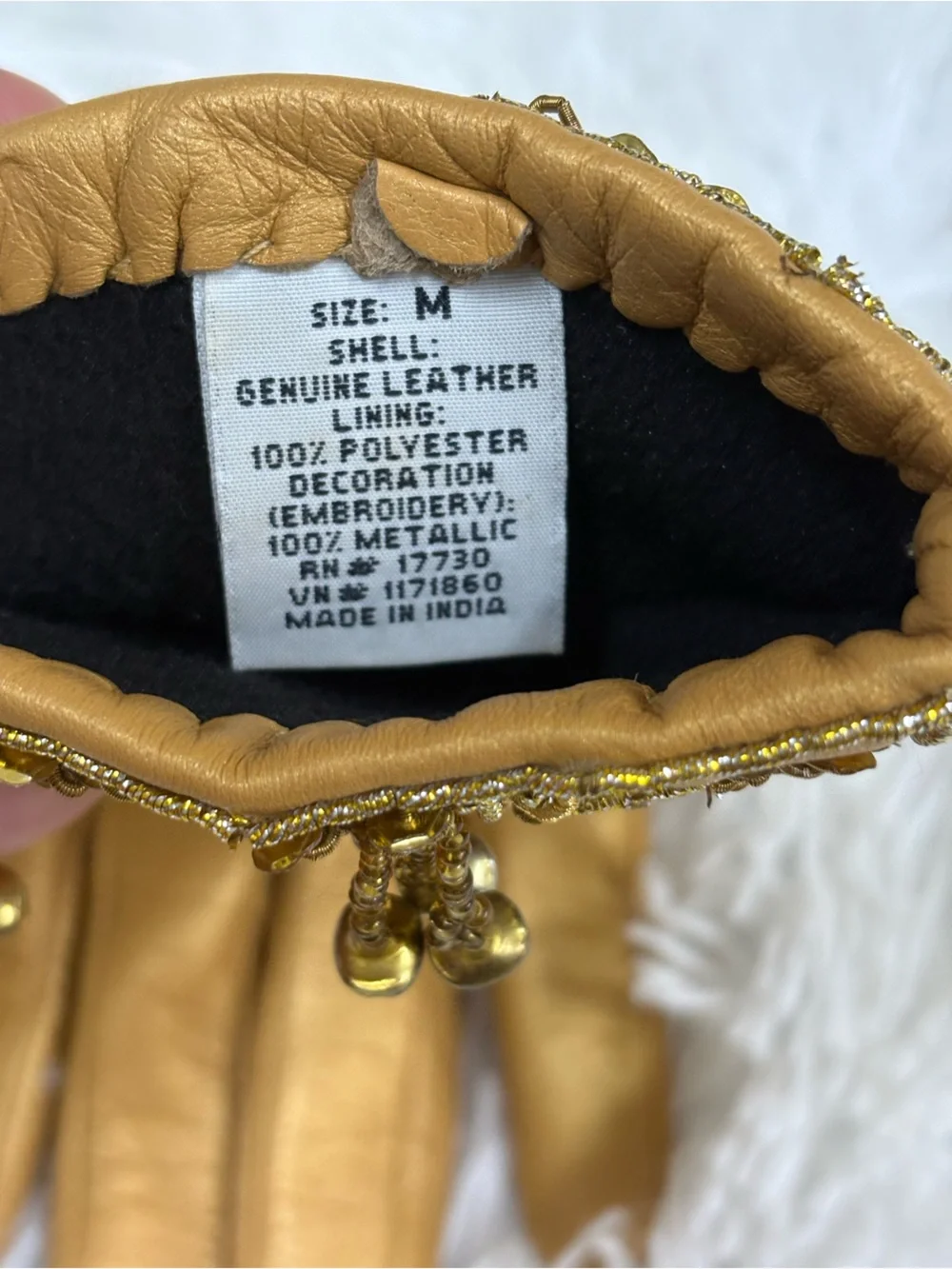 Embellished Tan Leather Women's Gloves